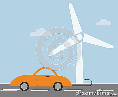 Electric car technology concept with wind turbine