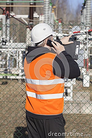 Electrical engineer talking on the cell phone