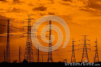 Electrical power tower in silhouette