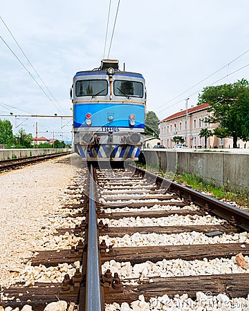 Electrical train on train station in eastern Europe