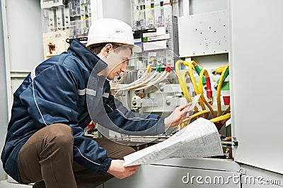 Electrician Checking Cabling Power Line Roya