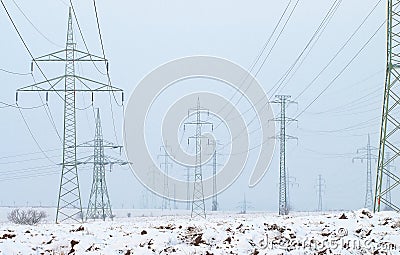 Electricity pylons in winter