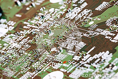 Electronic circuit board close up.