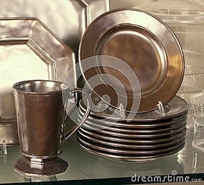 Elegant Pewter Dinner Plates And Mug