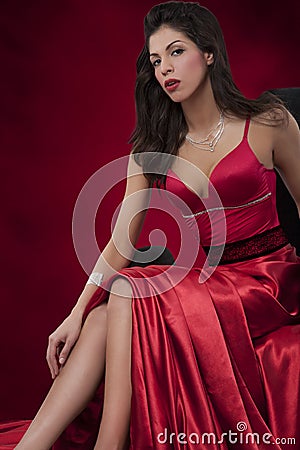 Elegant woman in red dress