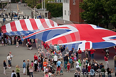 Elevated view of US and British Flag