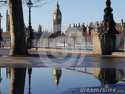 Elizabeth Tower (Big Ben) reflected in a pool of water