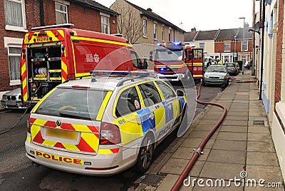 Emergency services at house fire