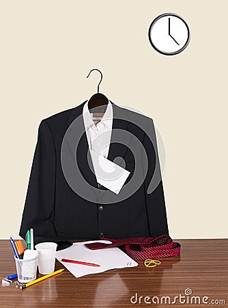 Employee gone home leaving note - suit, letter and clock