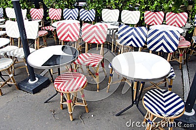 Empty beautiful street cafe restaurant furniture in Paris
