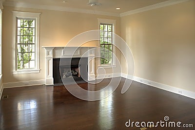 Empty bedroom with fireplace