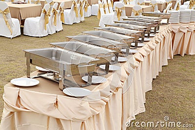 Empty buffet trays ready for service