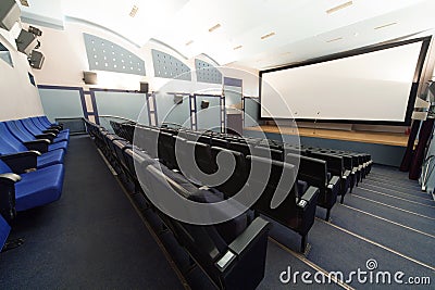 Empty cinema hall, view from the back door.