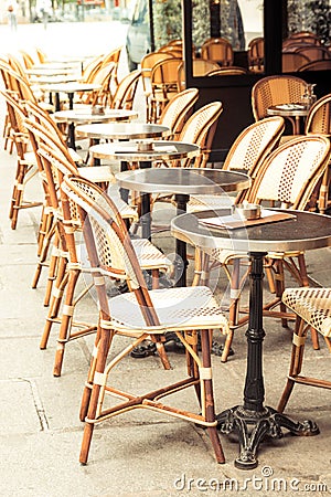 Empty coffee terrace in paris,France