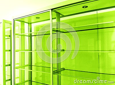 Empty glass display shelves