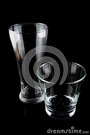 Empty glasses on a black background