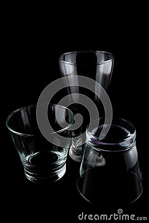 Empty glasses on a black background