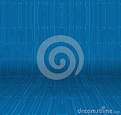 Empty interior perspective with abstract blue wallpaper