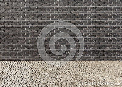 Empty interior with a wall from a dark brick with a pattern and