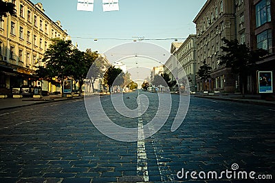 Empty morning street in city kiev