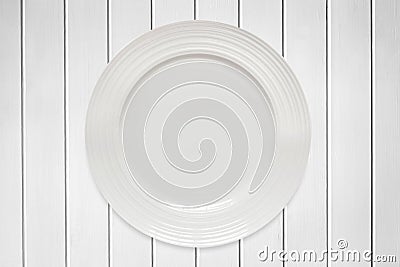 Empty Round Plate on White Timber