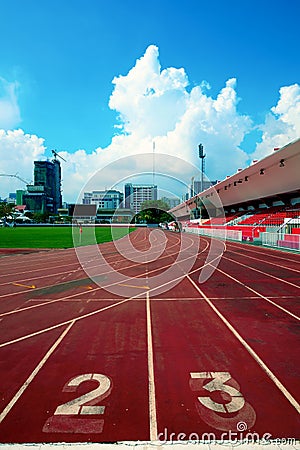 The empty small stadium and running track