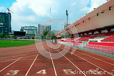 The empty small stadium and running track