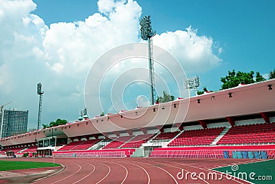 The empty small stadium and running track