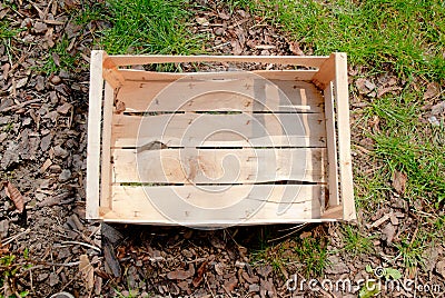 Empty wooden box on ground