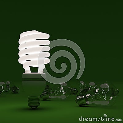 Energy saving and light bulbs on green background