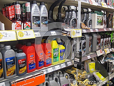 Engine oil for sale in a store.
