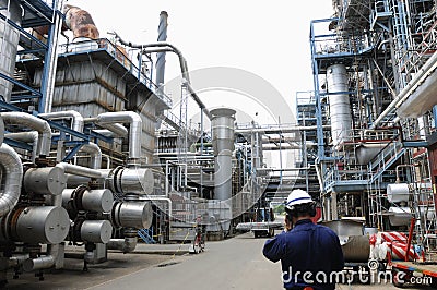 Engineer inside oil refinery