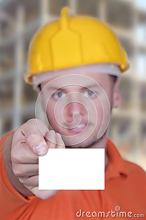 Engineer man holding blank business card