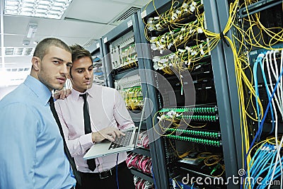 It engineers in network server room