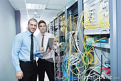 It engineers in network server room