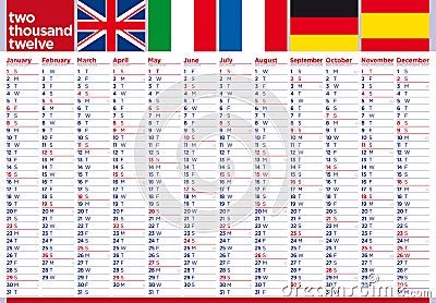 English big poster calendar 2012 european flags