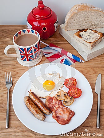 English breakfast on a wooden table top