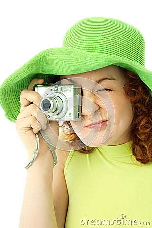 Enthusiastic Young Woman With A Camera Sto