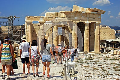 Entrance gate on the Acropolis, in Athens, Greece