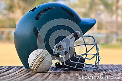 Cricket ball with the helmet