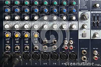 Equipment mixer sound on studio adjusting record