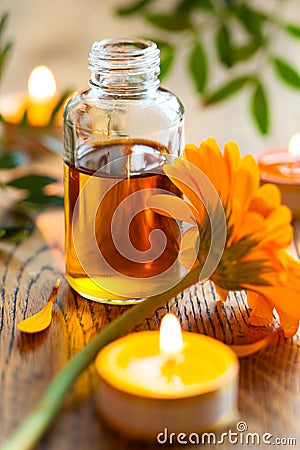 Essential oil,candles and flowers