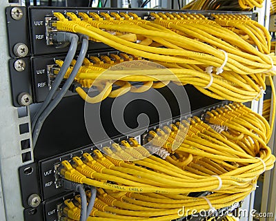 Ethernet RJ45 cables are connected to internet switch