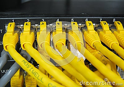 Ethernet RJ45 cables are connected to internet switch