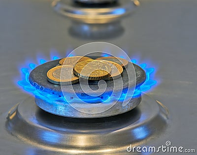 Euro Coins In Blue Flames From Burner