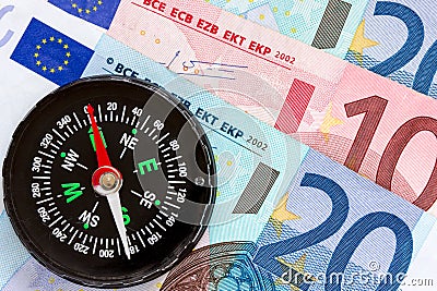 Euro money and compass