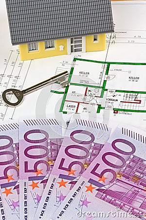 Euro notes and plan of a house