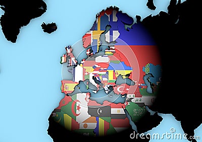 Europe world map with flags