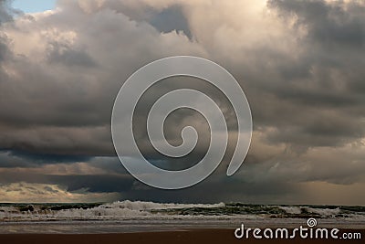 Evening sky scape with storm at sea