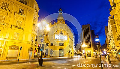 Evening street in Castellon de la Plana, Spain